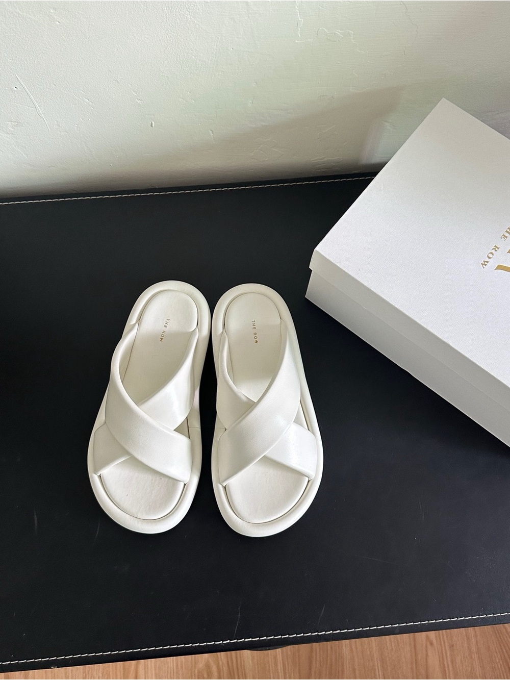 The Row White Women’s Crisscross Slide Sandals